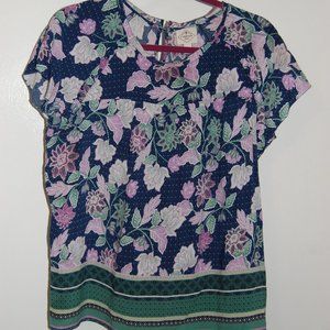 St. John's Bay, blue, floral blouse.